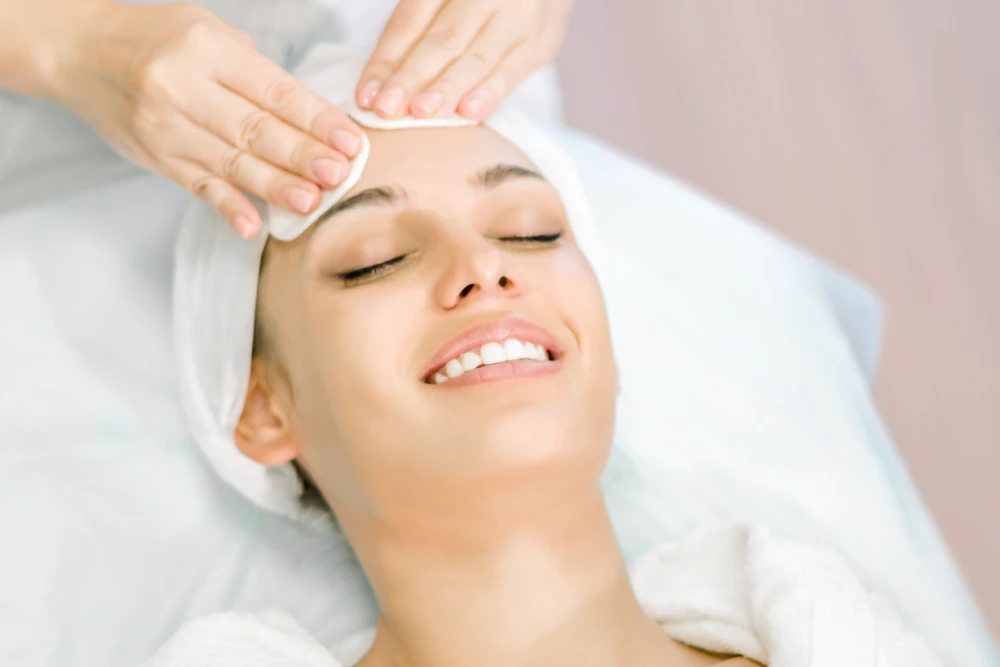 Relaxing DiamondGlow facial session at a medspa.